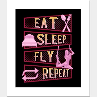 Funny Eat Sleep Fly Repeat Aerial Yoga Silks Posters and Art